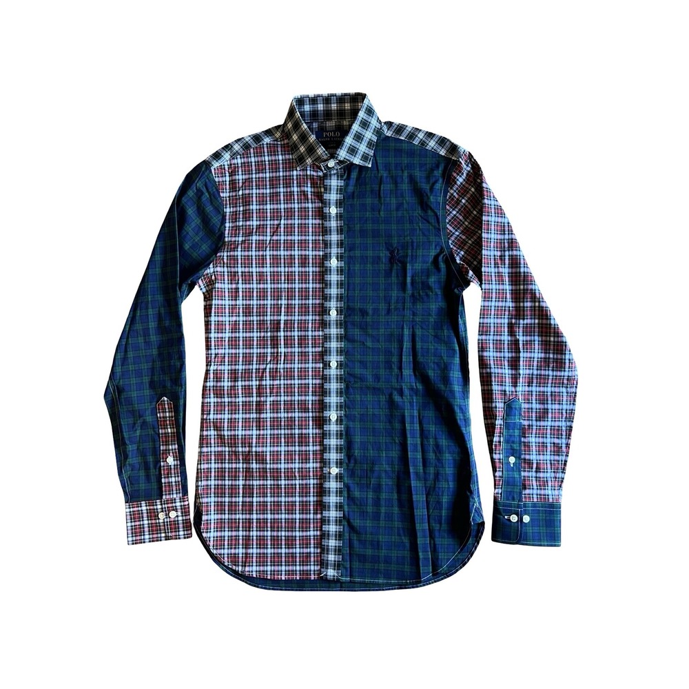 Polo Ralph Lauren Mens XS Slim Fit Multi Color Plaid Tartan Shirt Patchwork Prep
